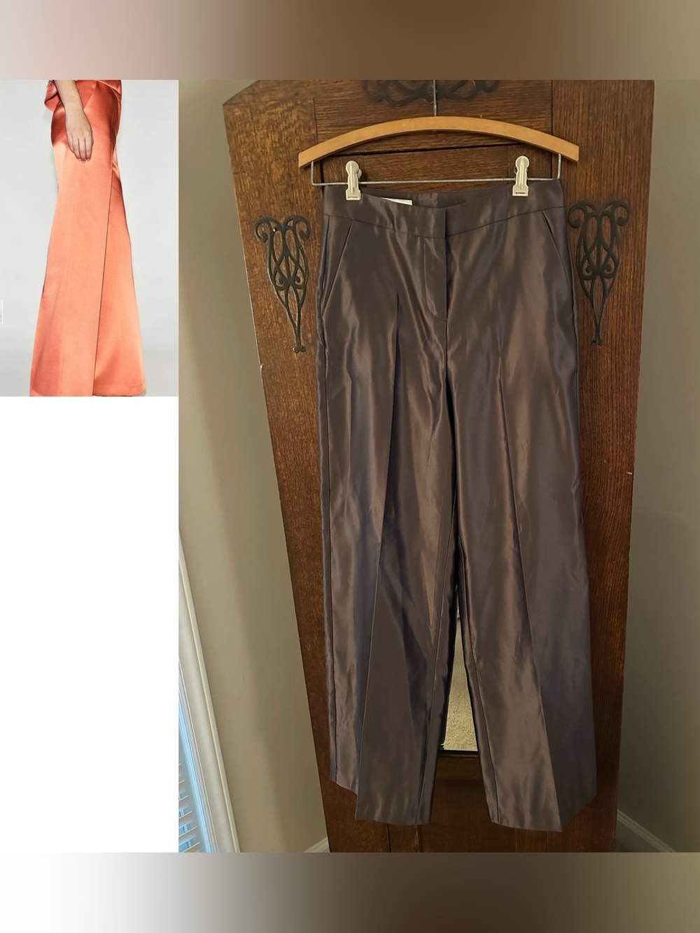 NWOT Zara Women's Satin Straight Leg Pants in Brown Size XS Work Chic
